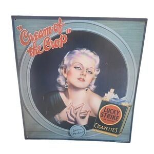 Vintage Jean Harlow "Cream of the Crop" Lucky Strike Tobacco Tin Sign